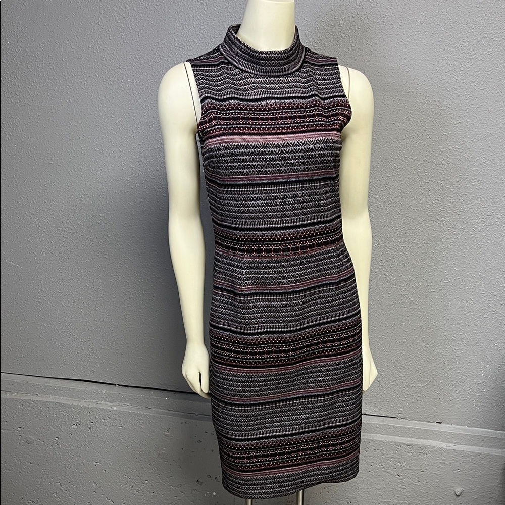 Bar III Sleeveless Mock-Neck Midi Dress in Black and Pink Stripe